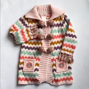 Maggie & Zoe Zig Zag Cotton Pom Pom Fringe Cardigan 18 mos.